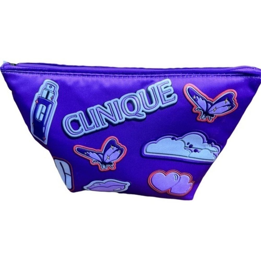 Clinique Purple Cosmetic Bag with Butterfly Design comes with skincare/makeup